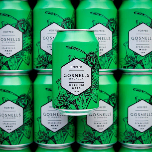 A wall of Gosnells Hopped Mead Cans